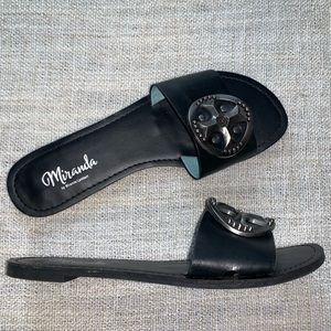 Miranda by Miranda Lambert Black Leather Natasha SLIDE sz 8 Sandal Silver